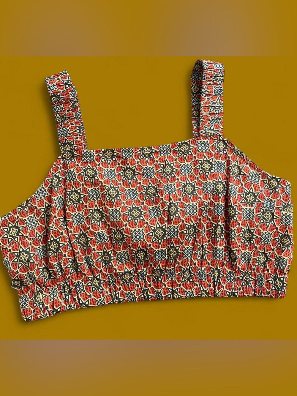 Printed Square-Neck Crop Top with Wide Straps in Red Mix